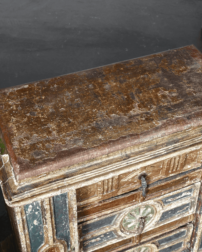 Early 18th C. Spanish Gilded & Painted Chest Of Drawers