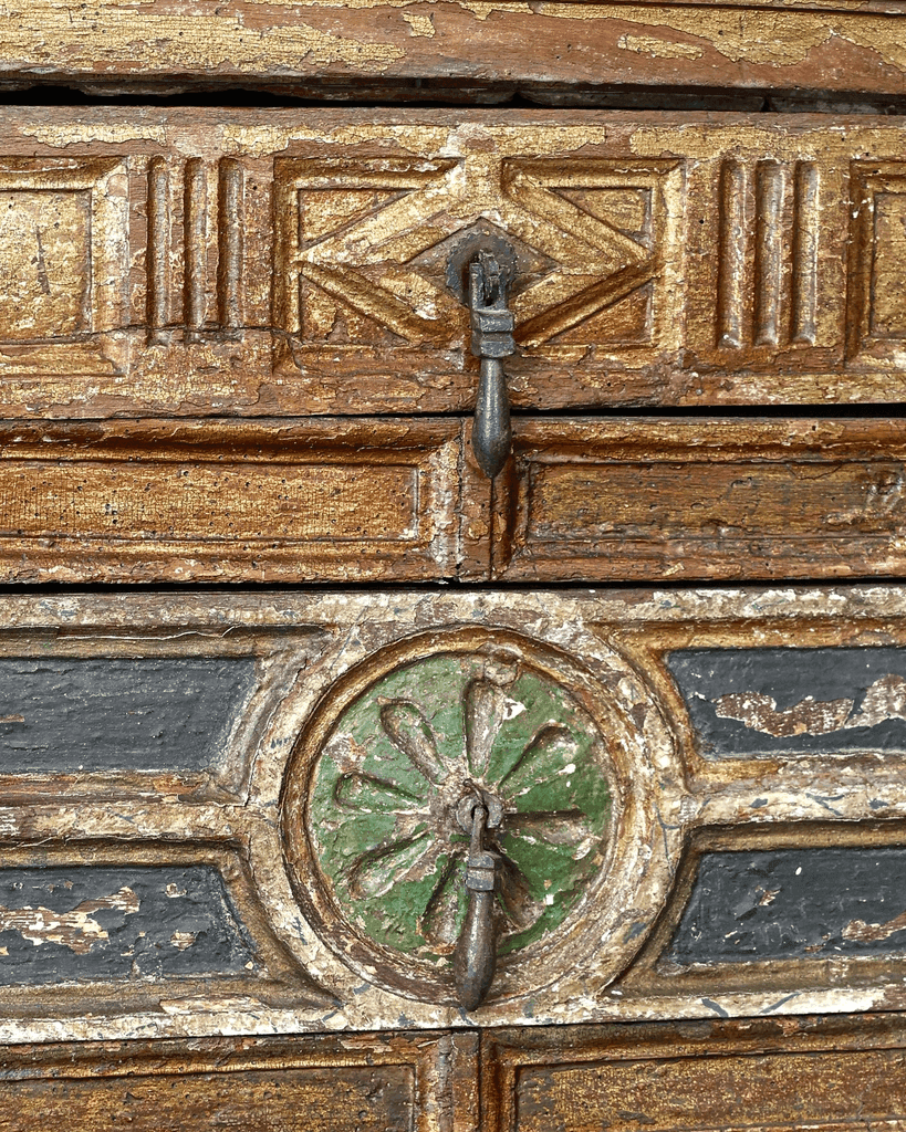 Early 18th C. Spanish Gilded & Painted Chest Of Drawers