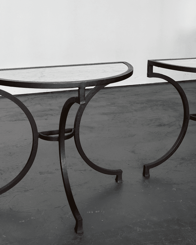 Pair Of Marble & Iron Demi Lune Spanish Console Tables