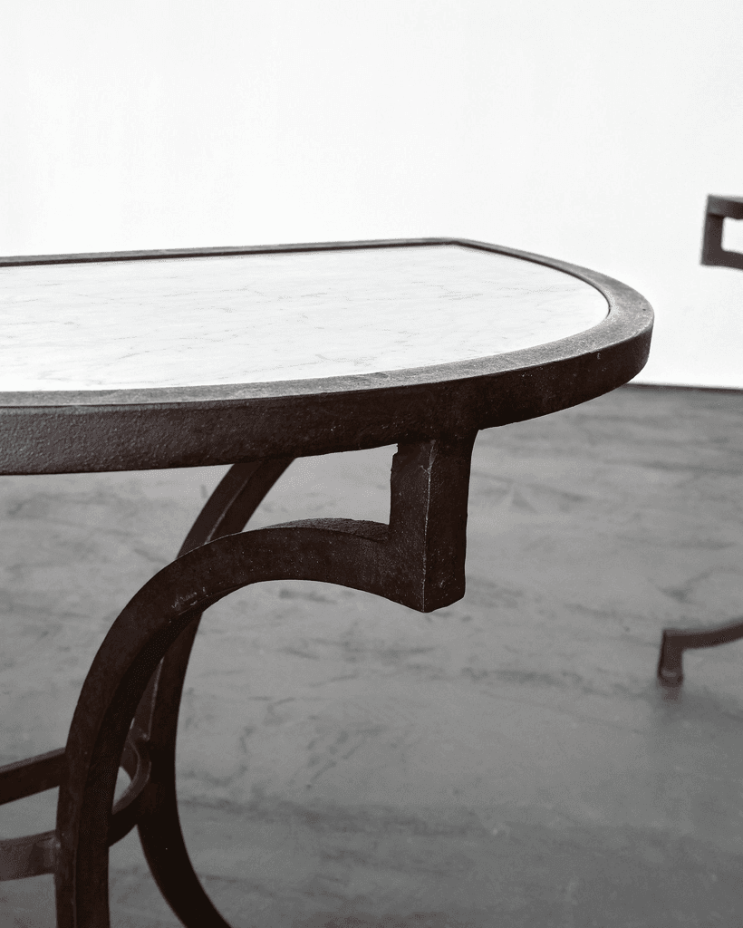 Pair Of Marble & Iron Demi Lune Spanish Console Tables