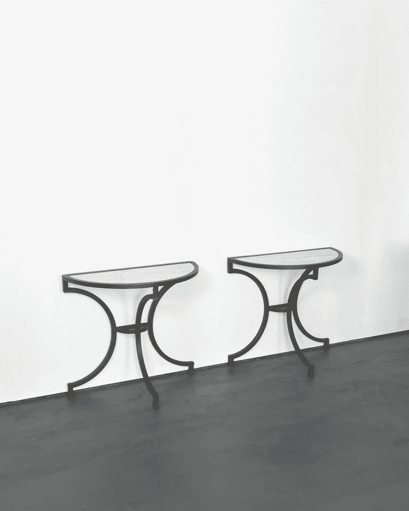 Pair Of Marble & Iron Demi Lune Spanish Console Tables