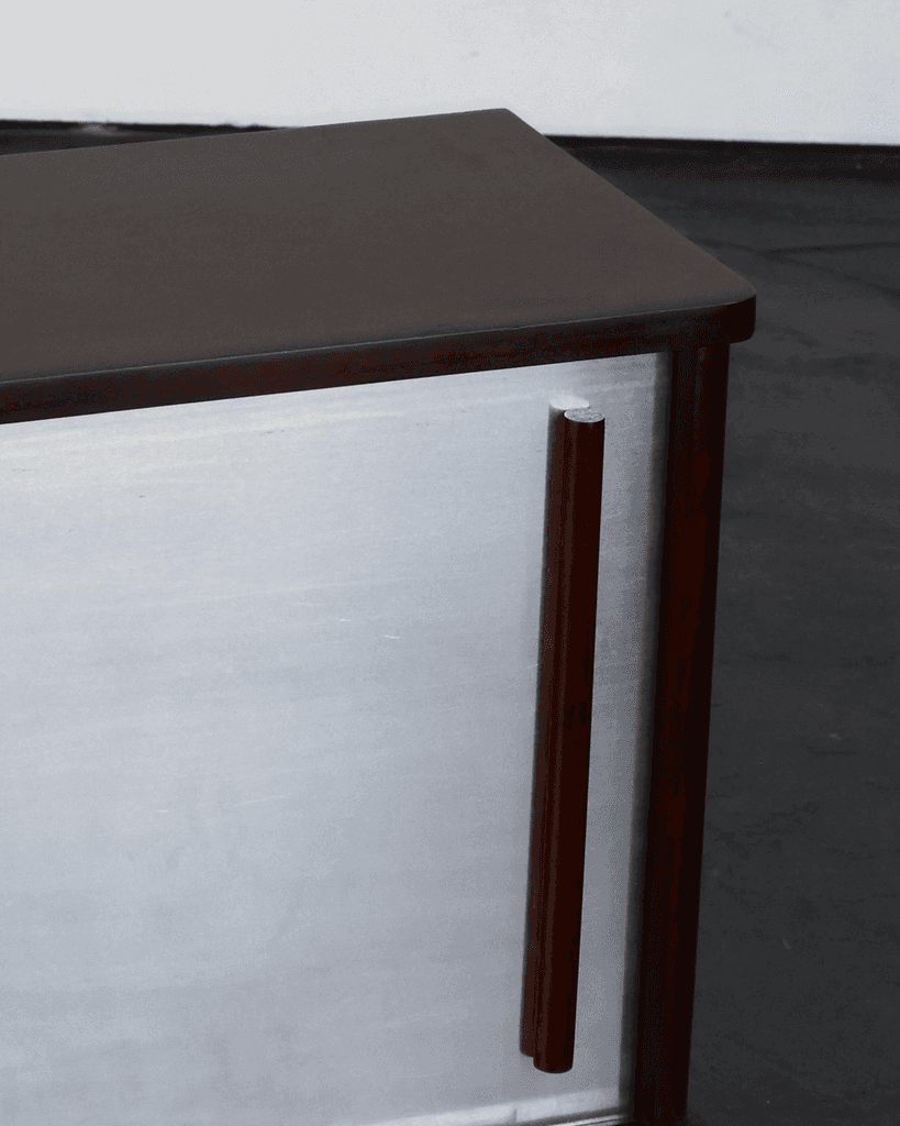 Small French C.1950s Rosewood Veneer & Aluminium Sideboard