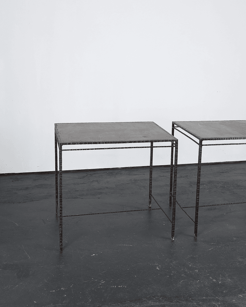 Pair Of 60s Spanish Tooled Steel Tables