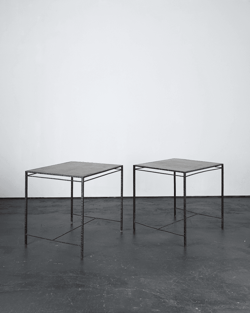 Pair Of 60s Spanish Tooled Steel Tables