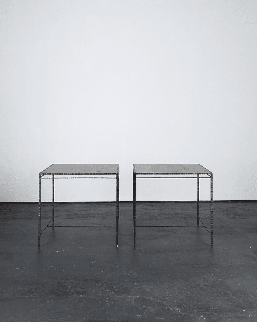 Pair Of 60s Spanish Tooled Steel Tables