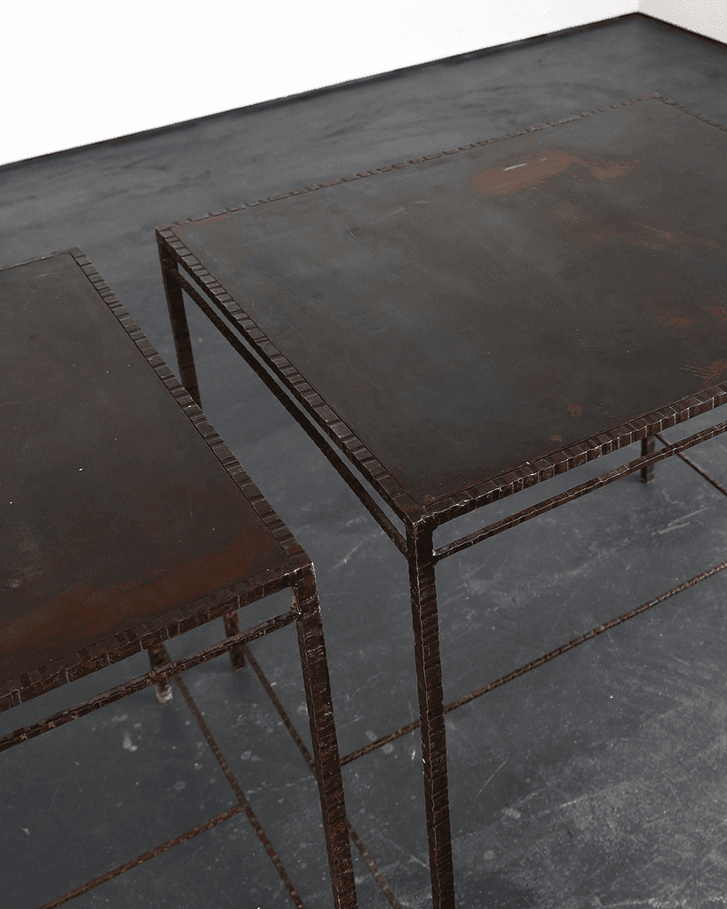 Pair Of 60s Spanish Tooled Steel Tables