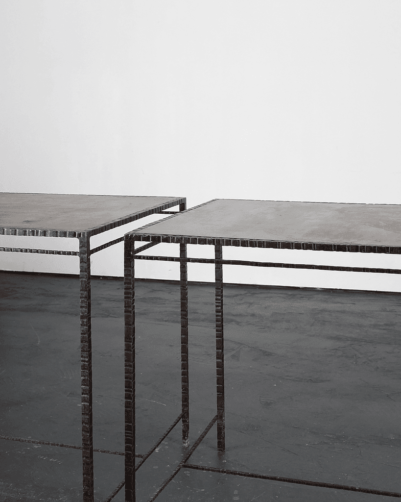 Pair Of 60s Spanish Tooled Steel Tables