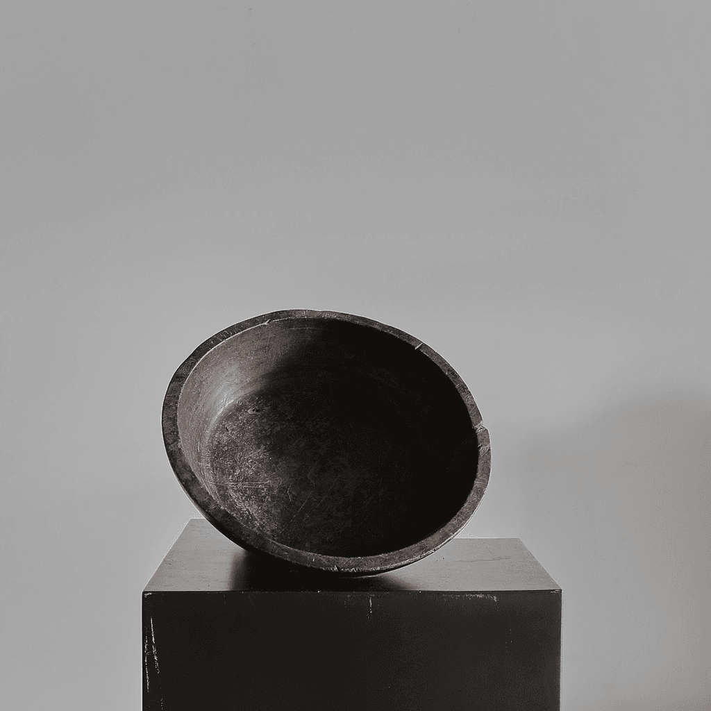 Primitive Lacquered Carved Cedar Japanese Bowl