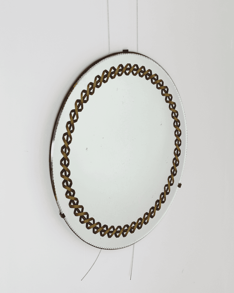 French C.1940s Circular Verre Églomisé Mirror