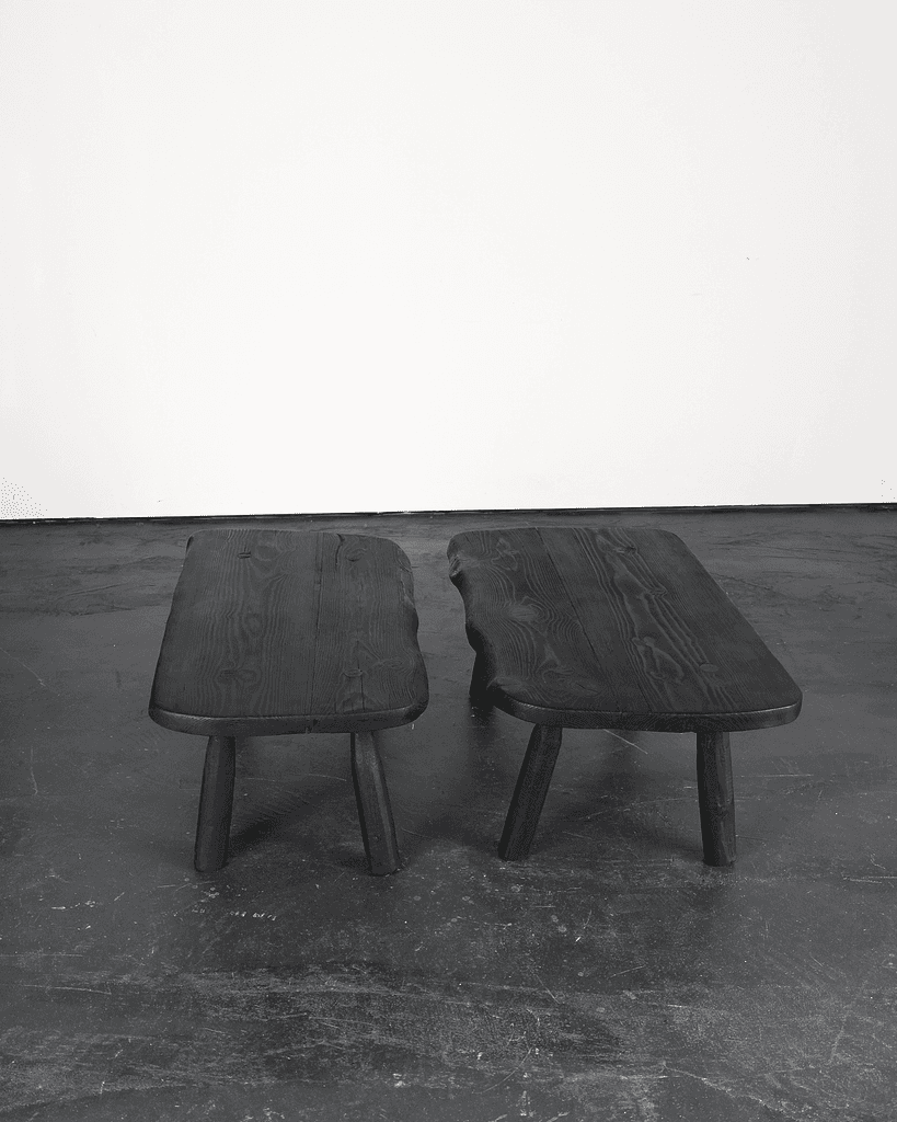 Pair Of Primitive Charred Elm Coffee Tables