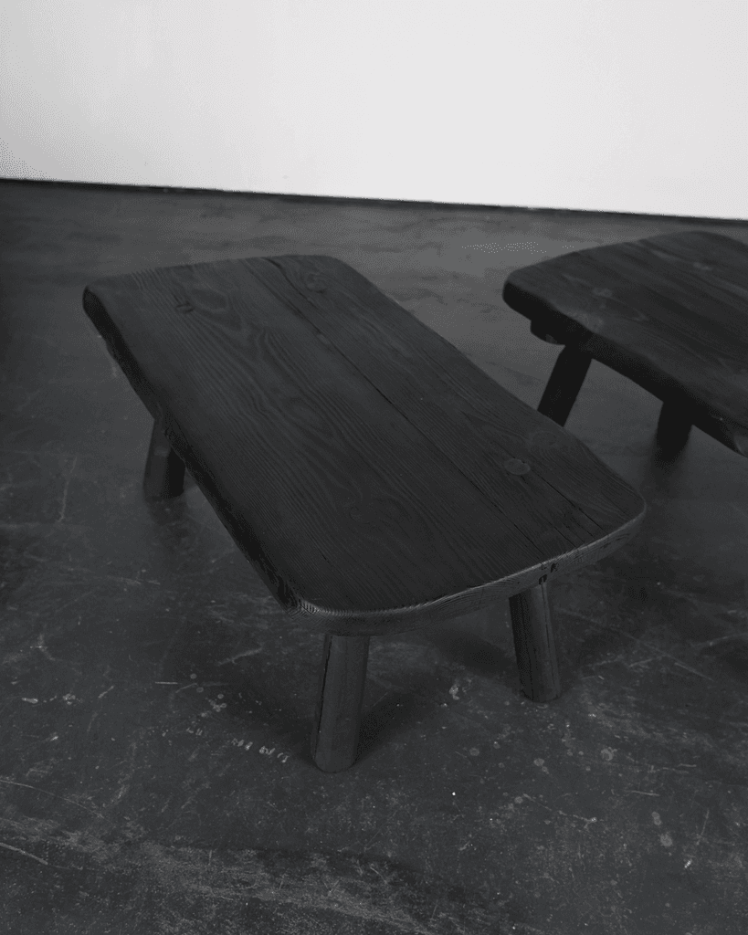 Pair Of Primitive Charred Elm Coffee Tables