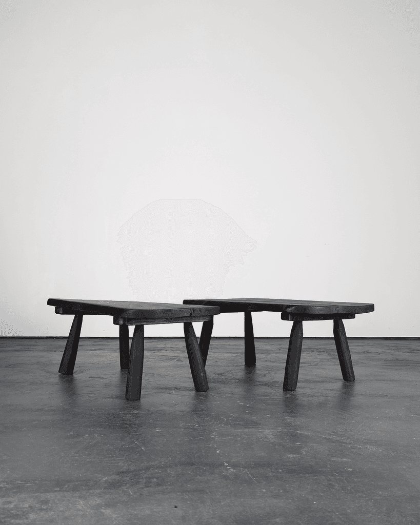 Pair Of Primitive Charred Elm Coffee Tables