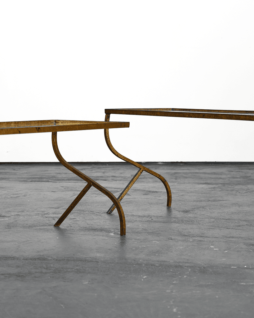 Pair of Nesting Gilt Iron & Glass Coffee Tables