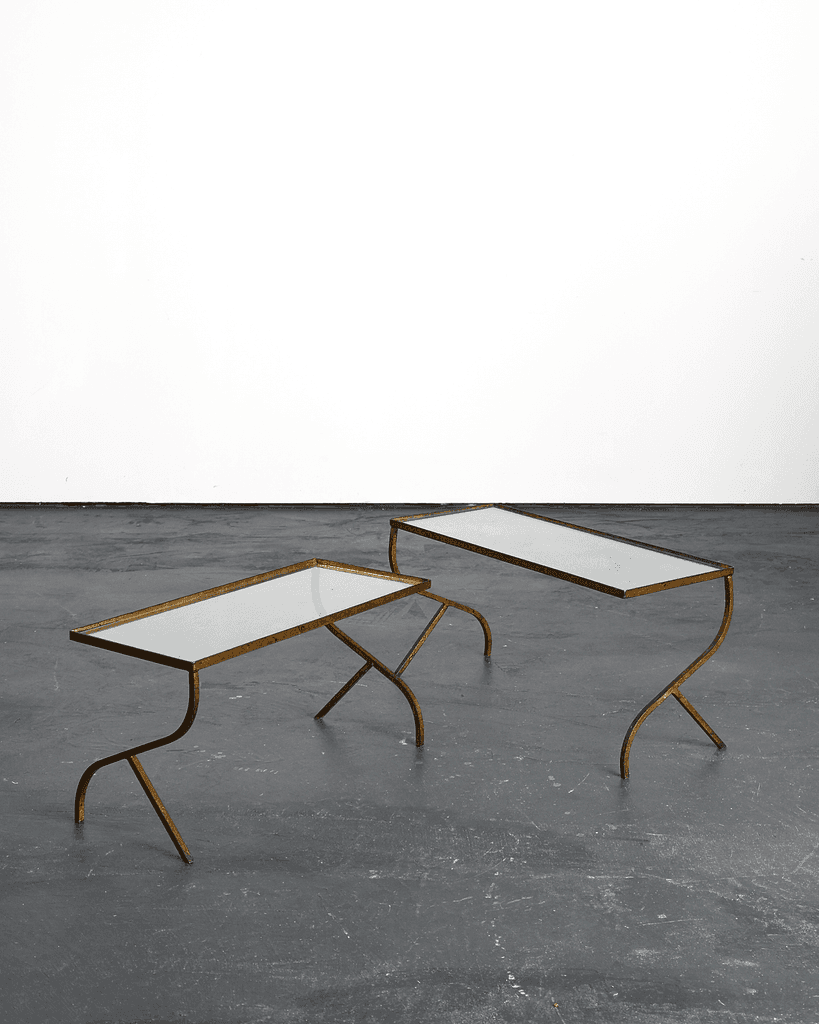 Pair of Nesting Gilt Iron & Glass Coffee Tables