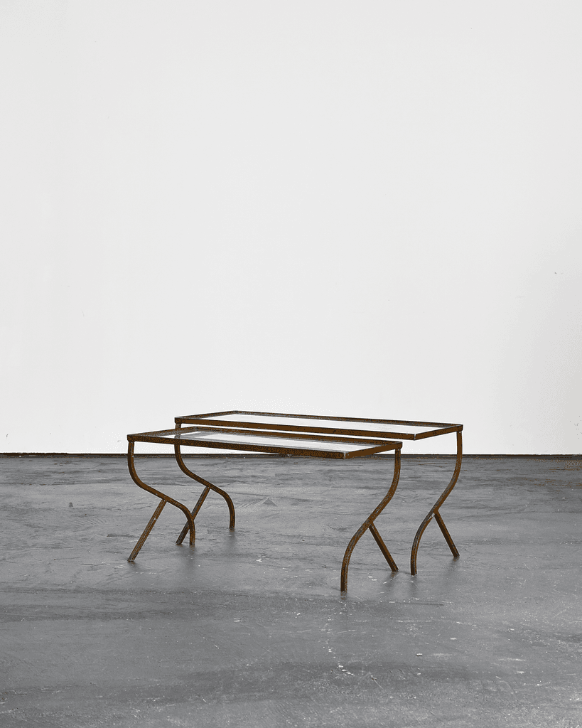 Pair of Nesting Gilt Iron & Glass Coffee Tables