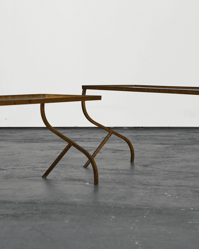 Pair of Nesting Gilt Iron & Glass Coffee Tables