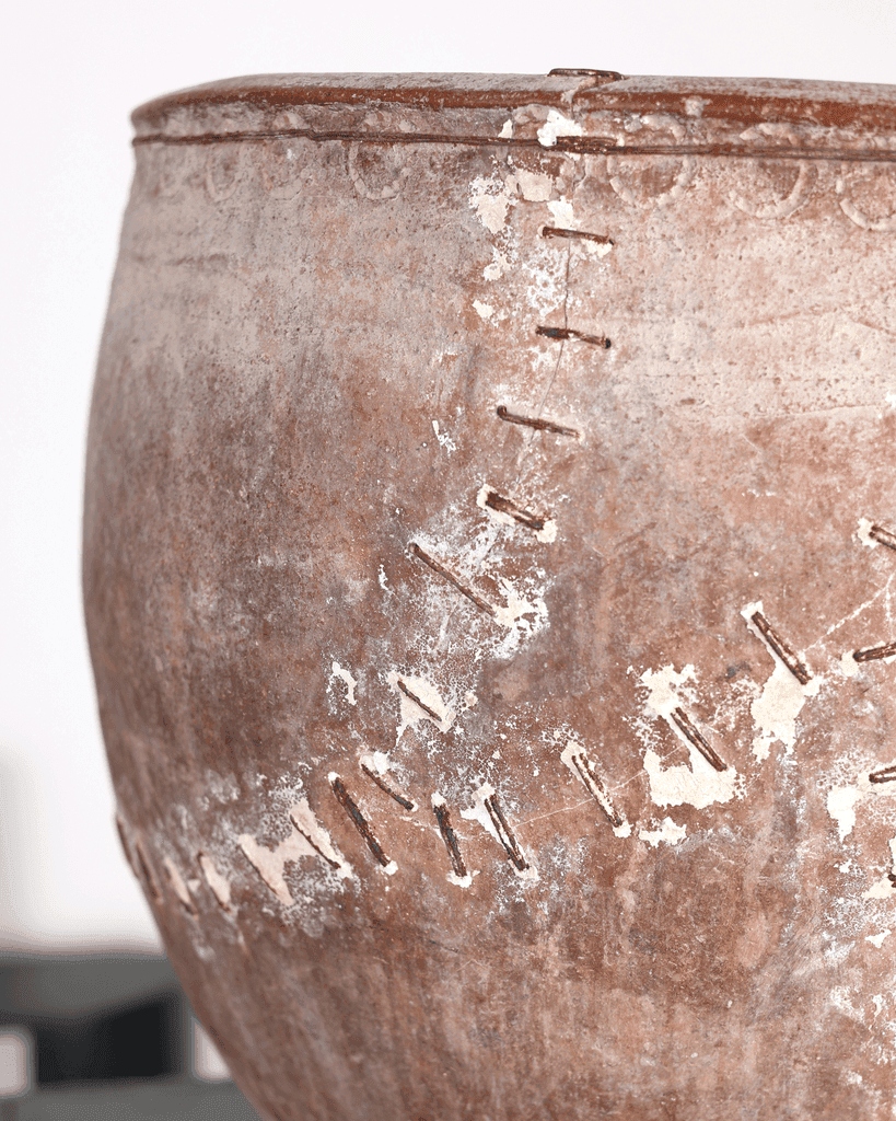 Exceptional Large 18th C. Staple Repaired Calanda Vessel