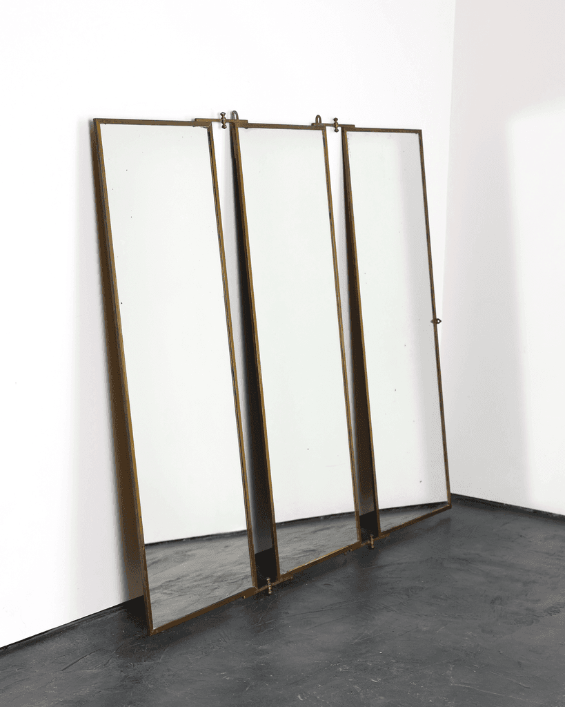 A Large 1930s Brass Triptych Mirror By Brut Of Paris