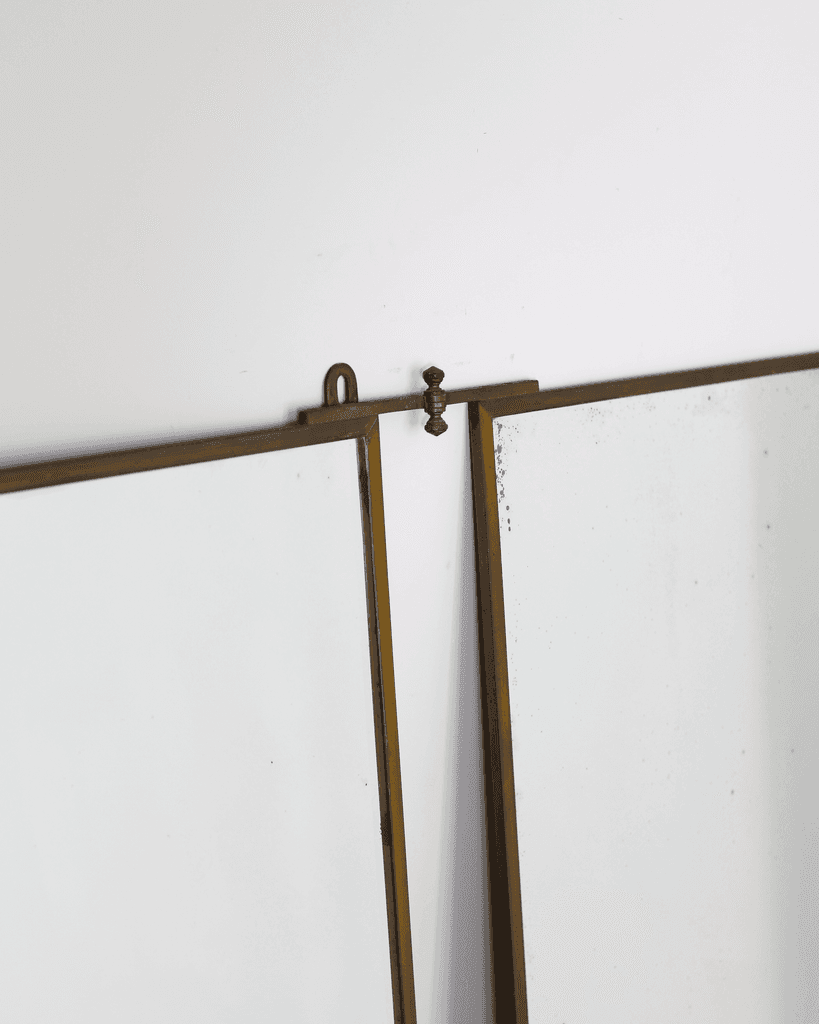 A Large 1930s Brass Triptych Mirror By Brut Of Paris