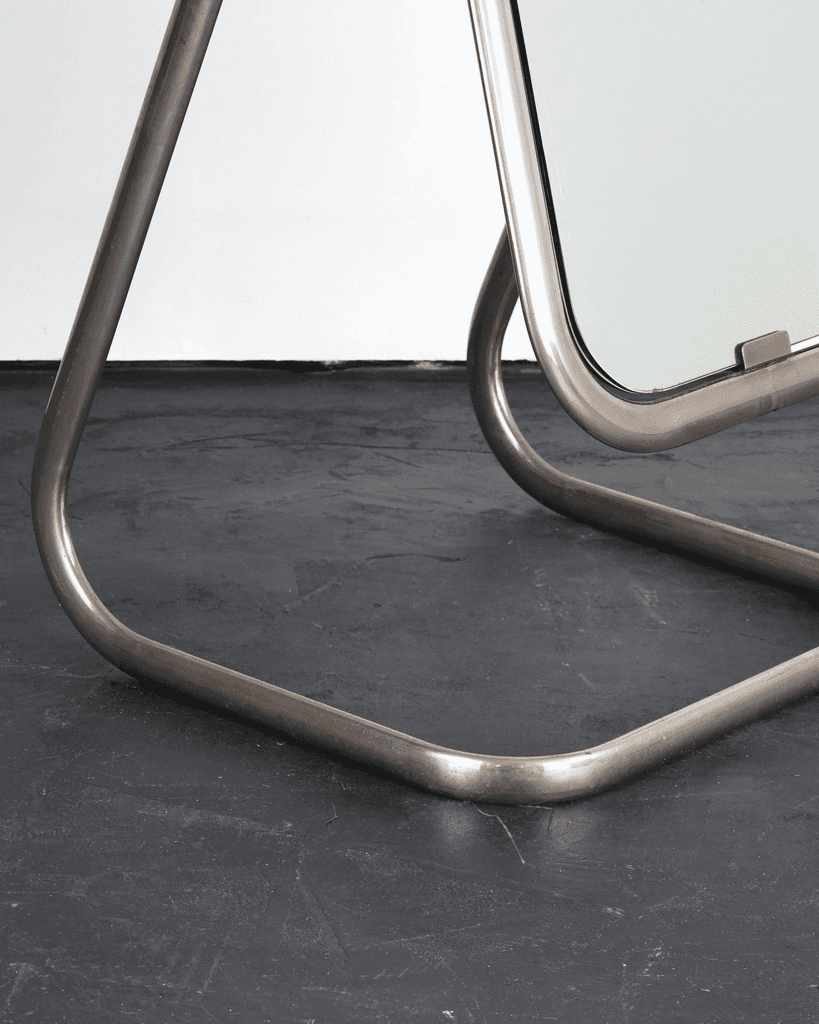 French C.1950s Modernist Nickel Plated Brass Psyche Mirror