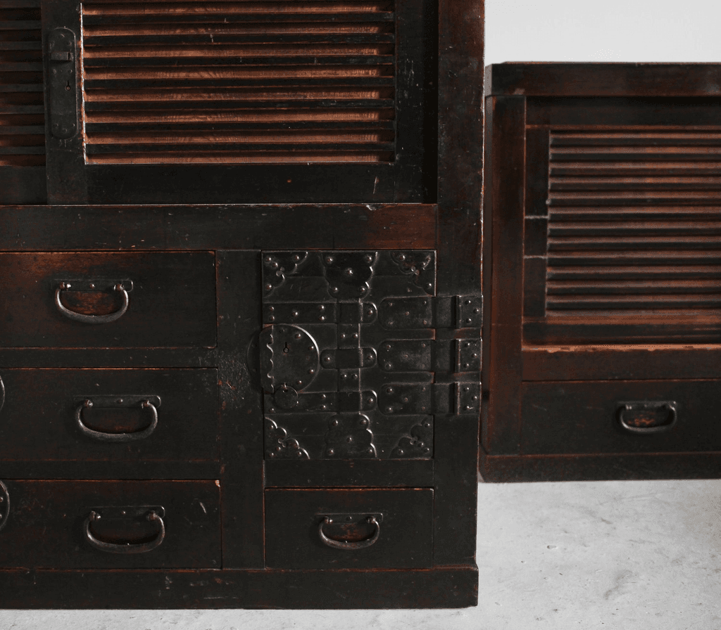 Large Two Section Late Edo Period Japanese Tansu Cabinet