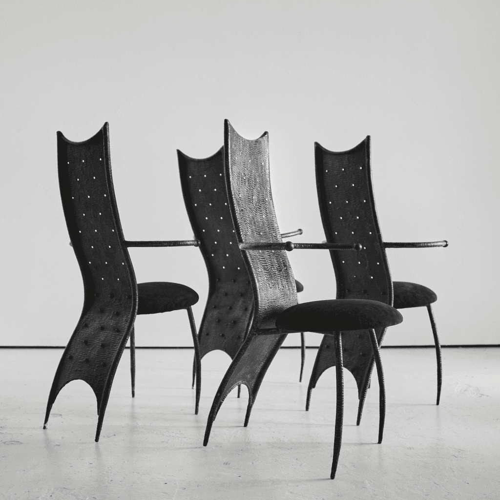 Set of four C.1970s French Brutalist Dining/Throne Chairs