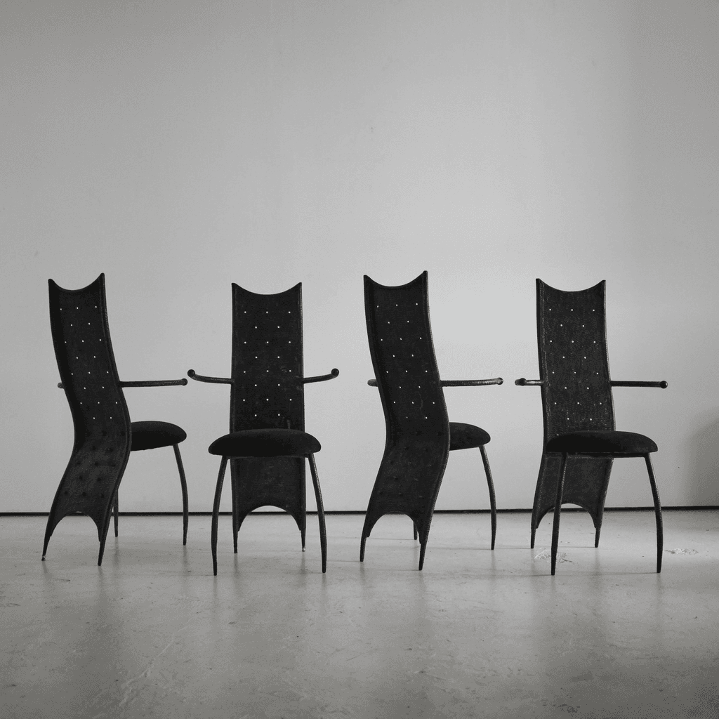 Set of four C.1970s French Brutalist Dining/Throne Chairs