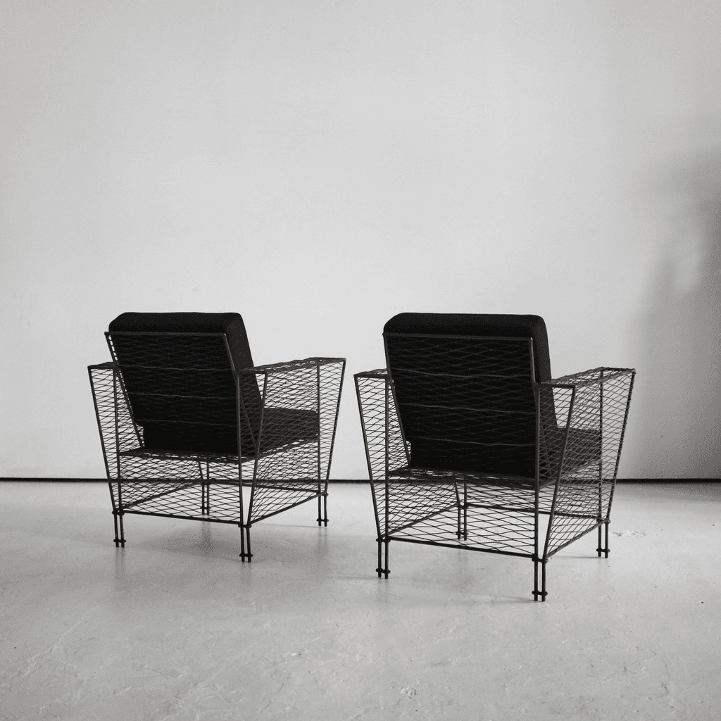 Pair Of French Modernist Metal Upholstered Armchairs