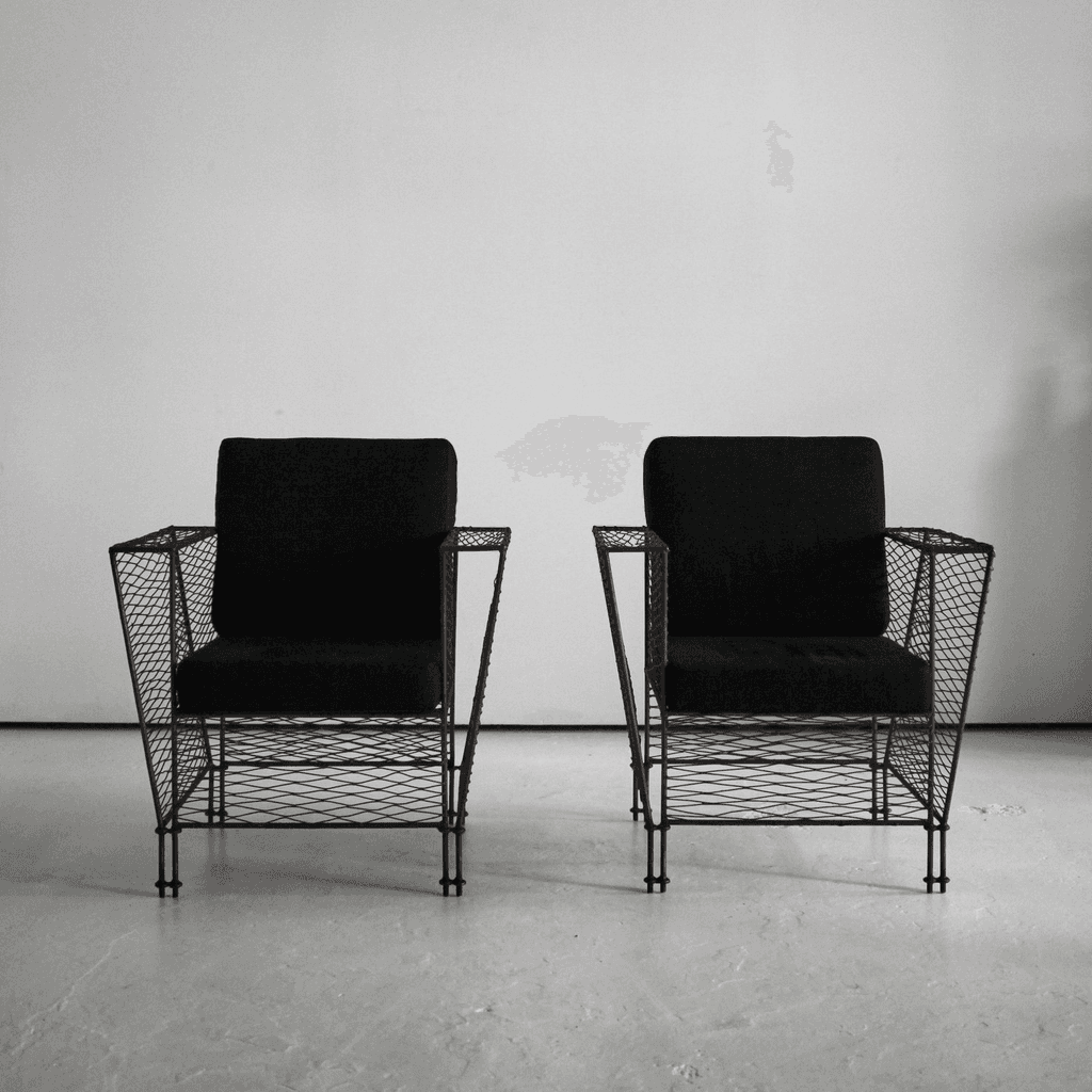 Pair Of French Modernist Metal Upholstered Armchairs