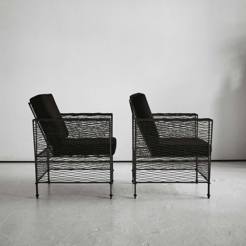 Pair Of French Modernist Metal Upholstered Armchairs