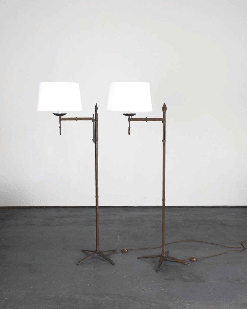 Pair Of C.1960s Spanish Forged Iron Swing Arm Floor Lamps