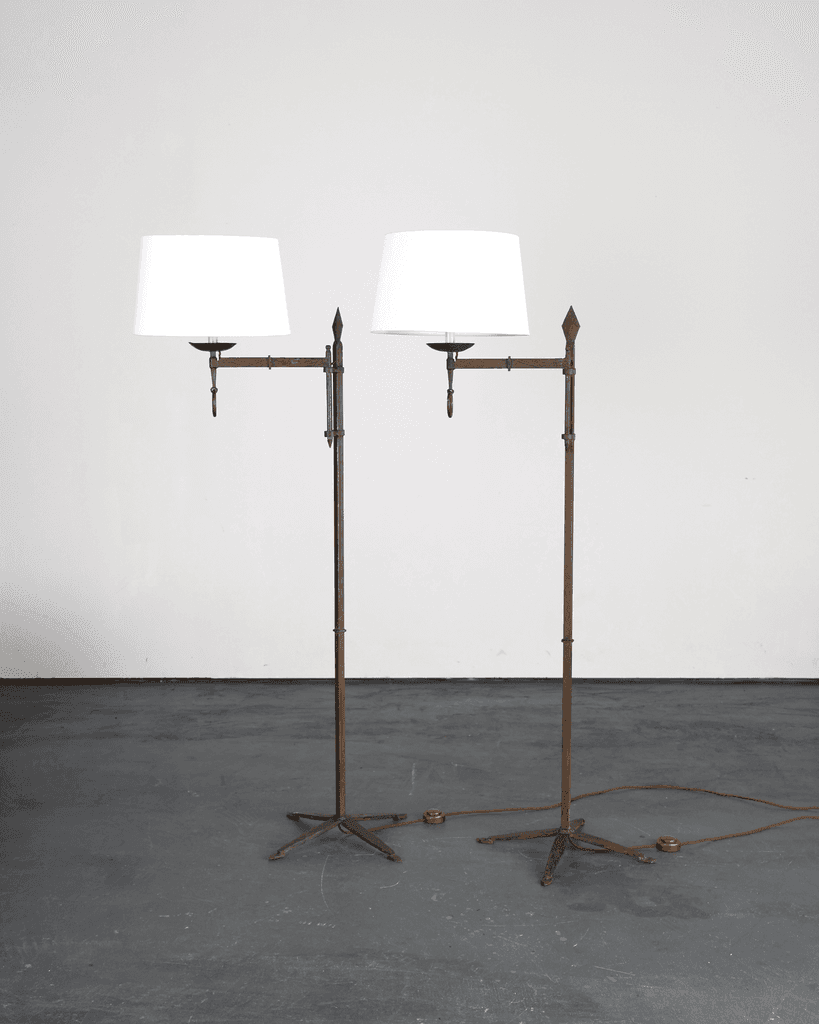 Pair Of C.1960s Spanish Forged Iron Swing Arm Floor Lamps