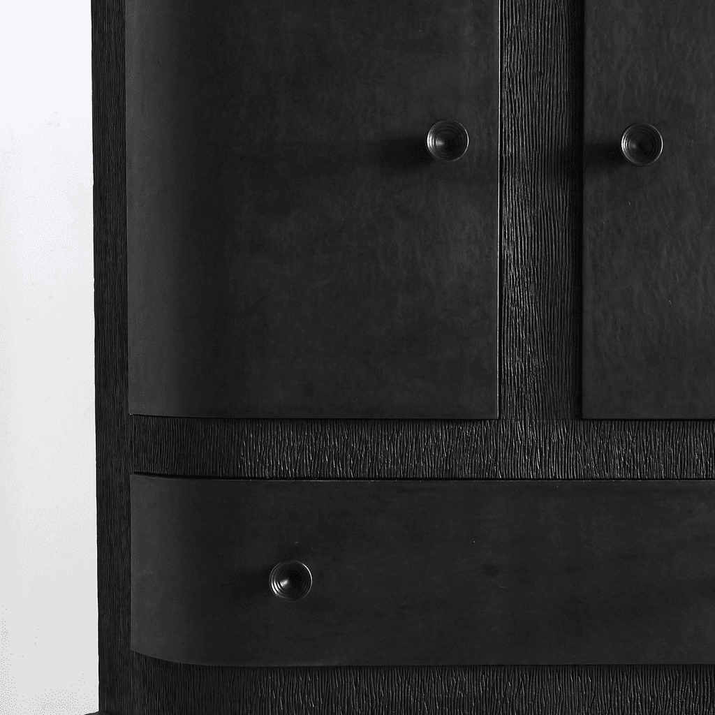 Unusual Ebonised Italian Gouged Deco/Modernist Corner Cupboard/Bar