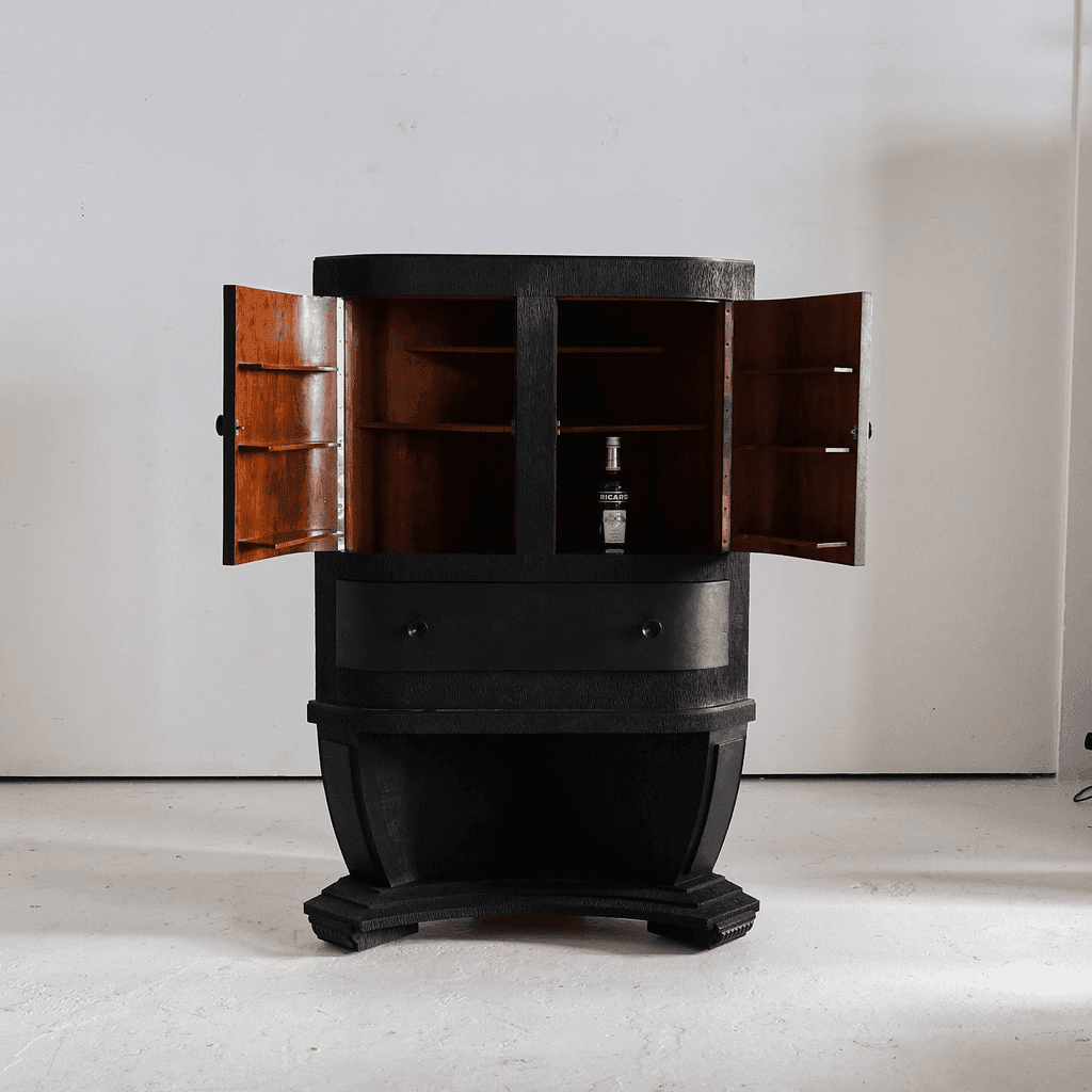 Unusual Ebonised Italian Gouged Deco/Modernist Corner Cupboard/Bar